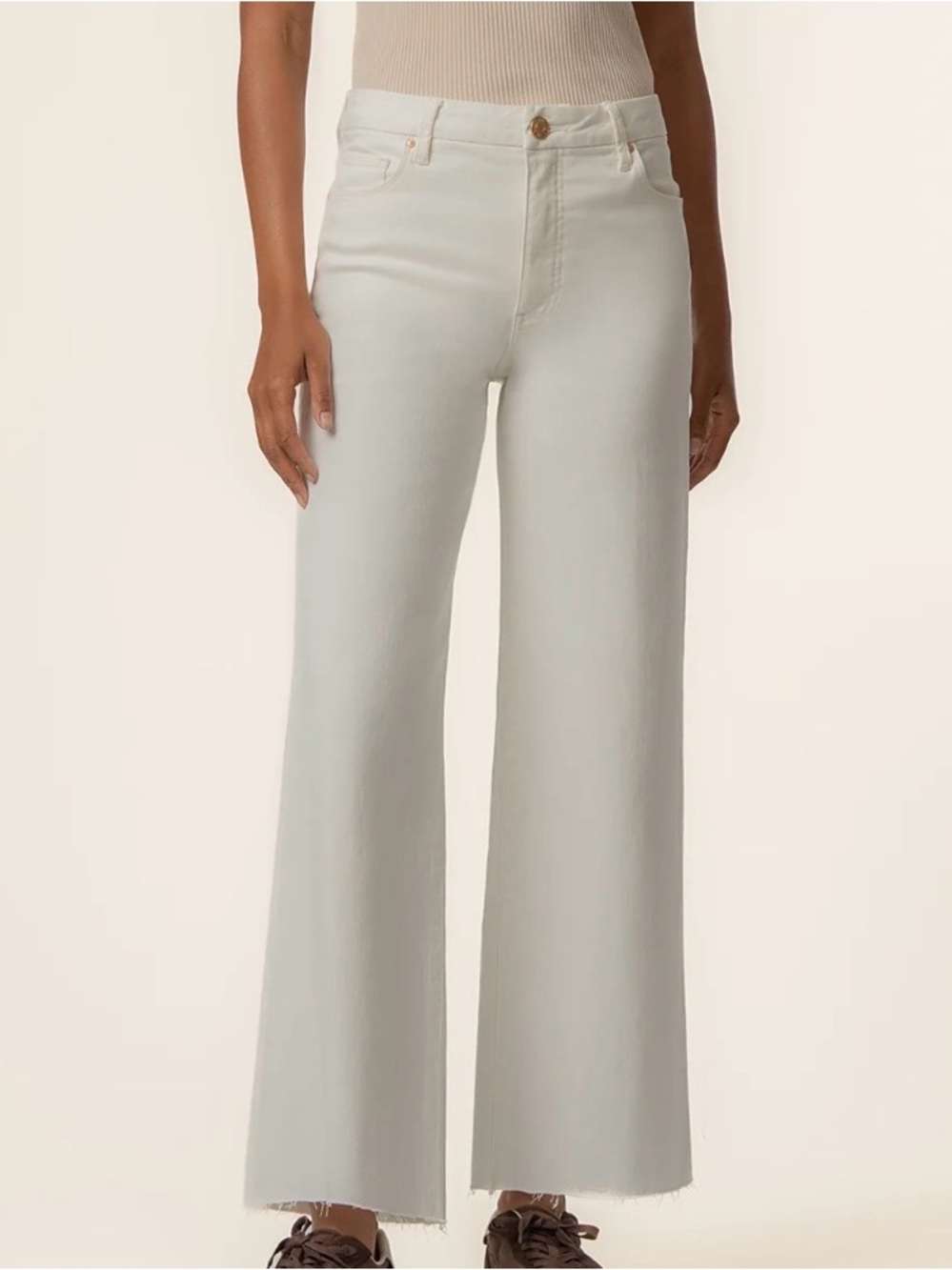 Kut from the Kloth Meg Fab Ab High Waisted Wide Leg Jean in Ecru Cream Size 6